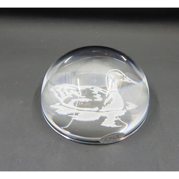 Jonel Full Lead Crystal Etched Duck Dome Magnifying Paperweight 3-1/2 Inches - Picture 1 of 10